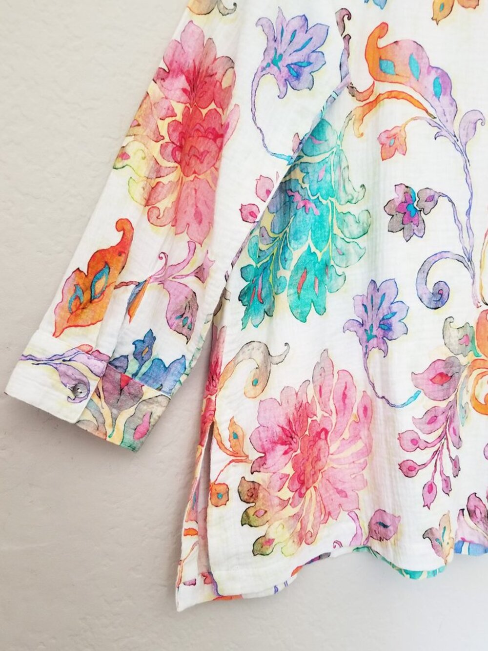 NEW Soft Surroundings Escambia Gauze Tunic Shirt 1X Multi Painterly Floral $110 - Picture 13 of 16